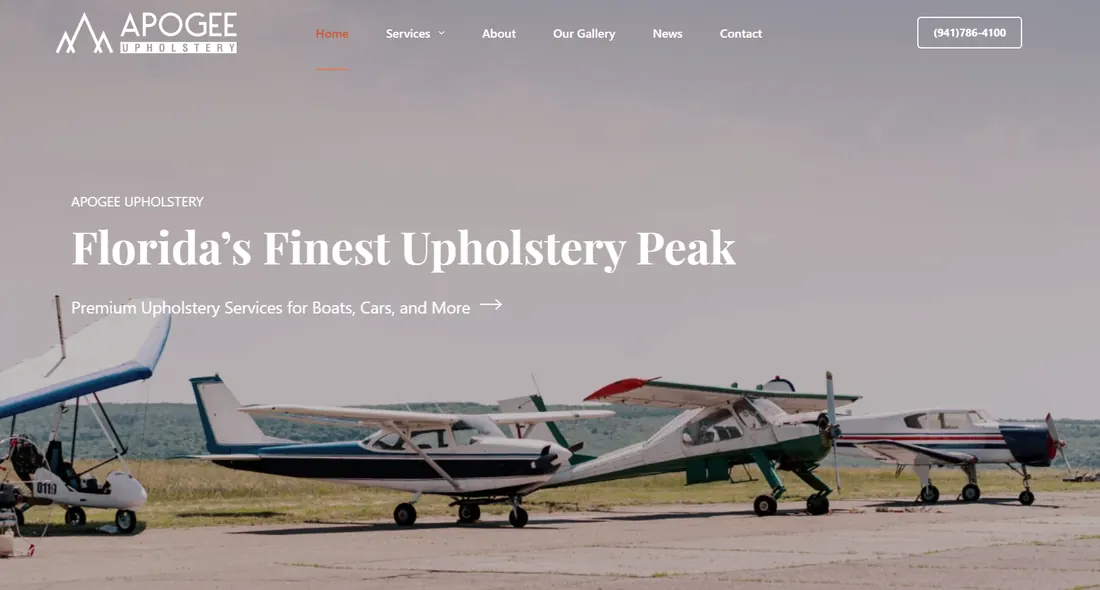 Screenshot of the Apogee Upholstery website