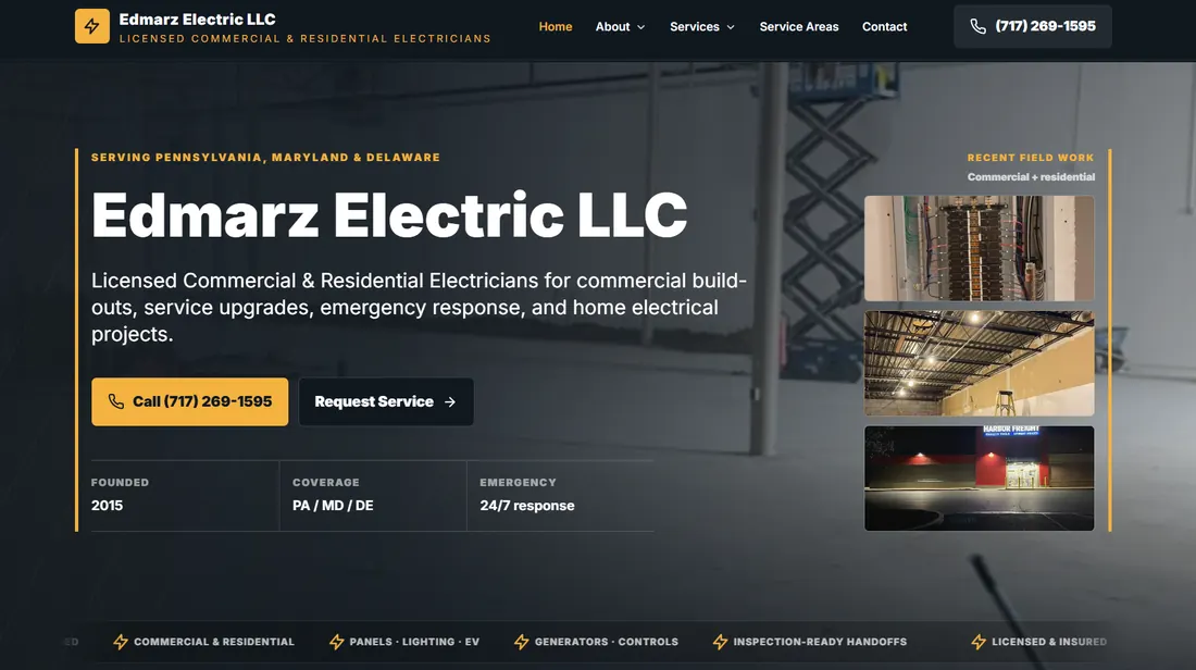 Screenshot of the Edmarz Electric website