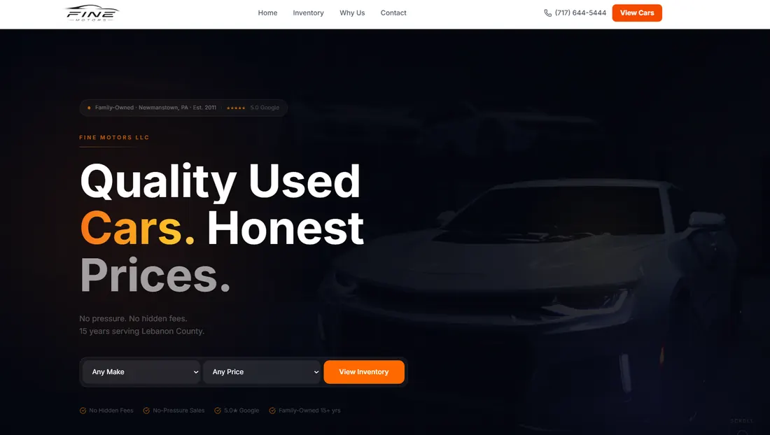 Screenshot of the Fine Motors website