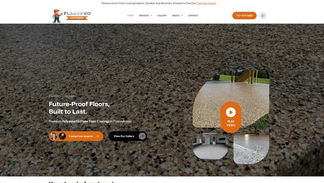 Screenshot of the FlakePro Coatings website
