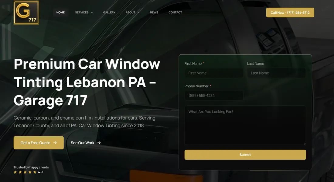 Screenshot of the Garage 717 website