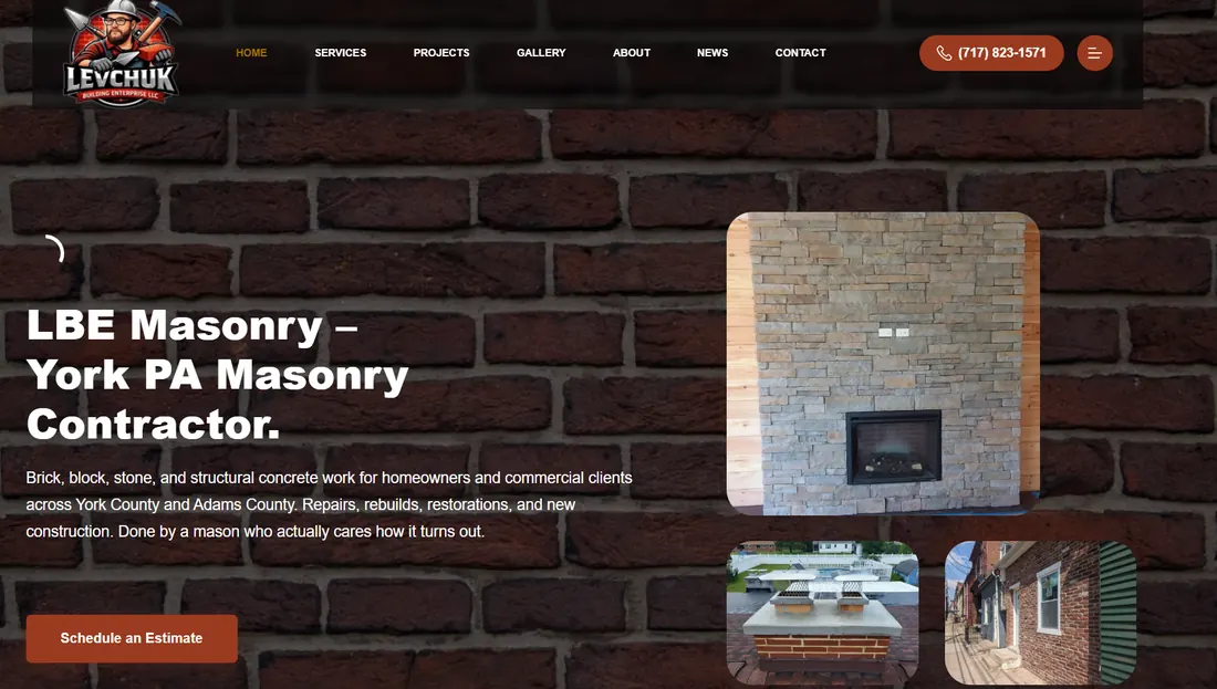 Screenshot of the LBE Masonry website