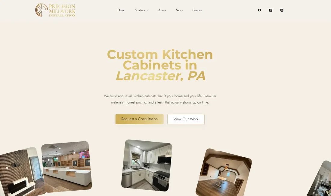 Screenshot of the PMI Kitchens & Cabinetry website