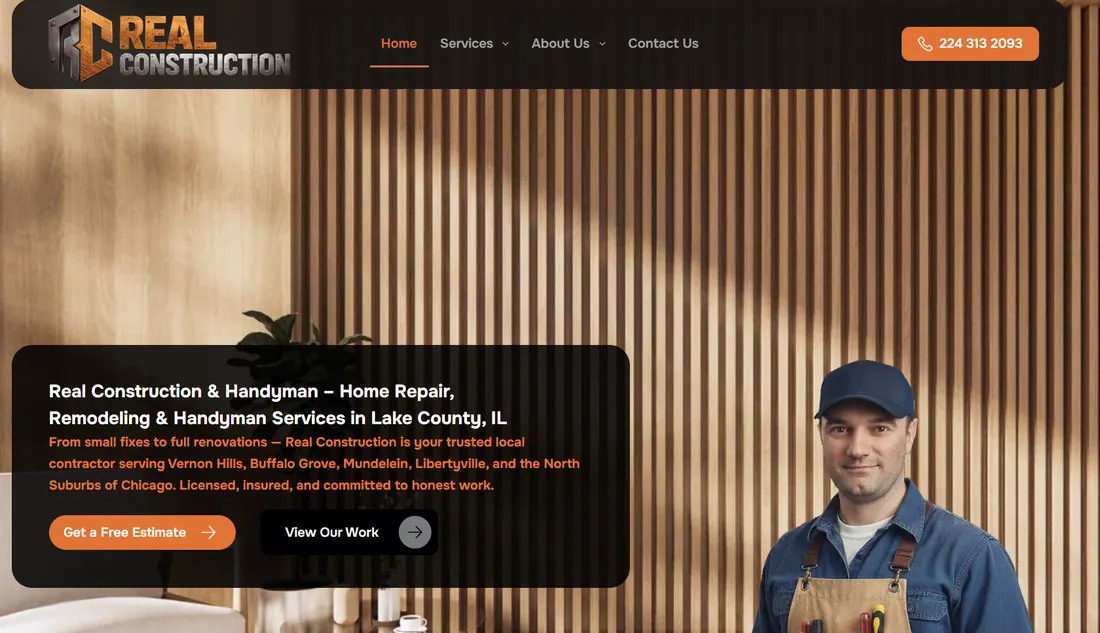 Screenshot of the Real Construction & Handyman website