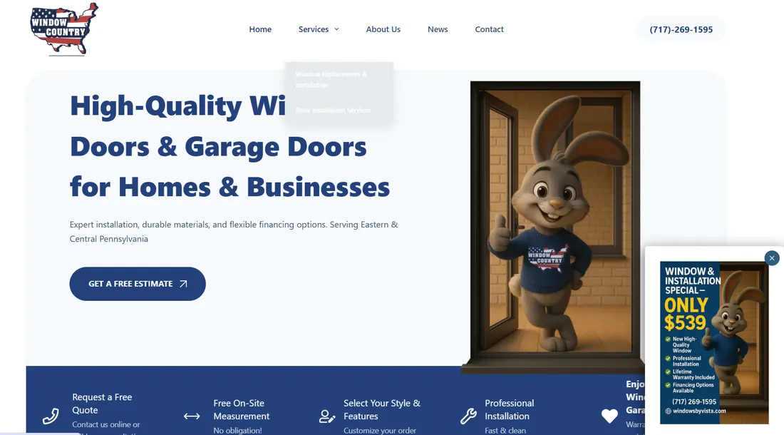 Screenshot of the Vista Windows & Doors website