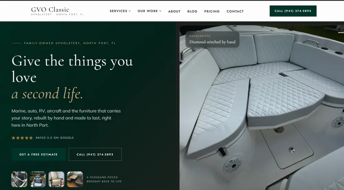 Screenshot of the GVO Classic Upholstery website